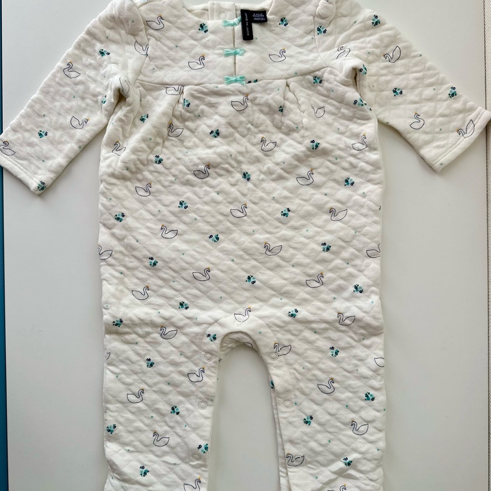 Janie and Jack Cream Quilted Footie with Swan Design